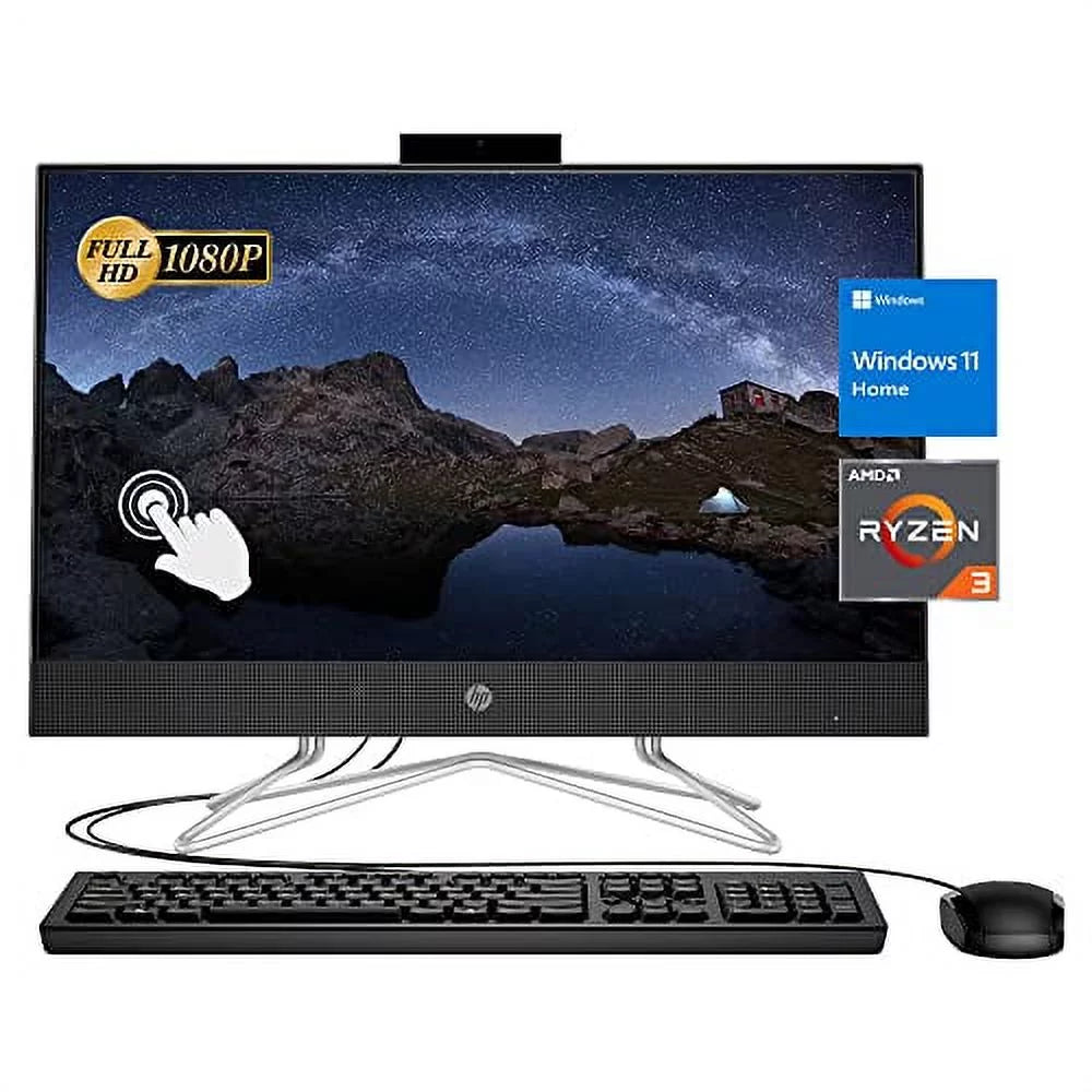 2022 Newest  All-in-One Desktop, 22"  Touch Screen,  Ryzen 3 3250U, 12GB , 512GB , Webcam, -, , -45,  Wired Keyboard&Mouse, WiFi, Windows 11 Home, Black