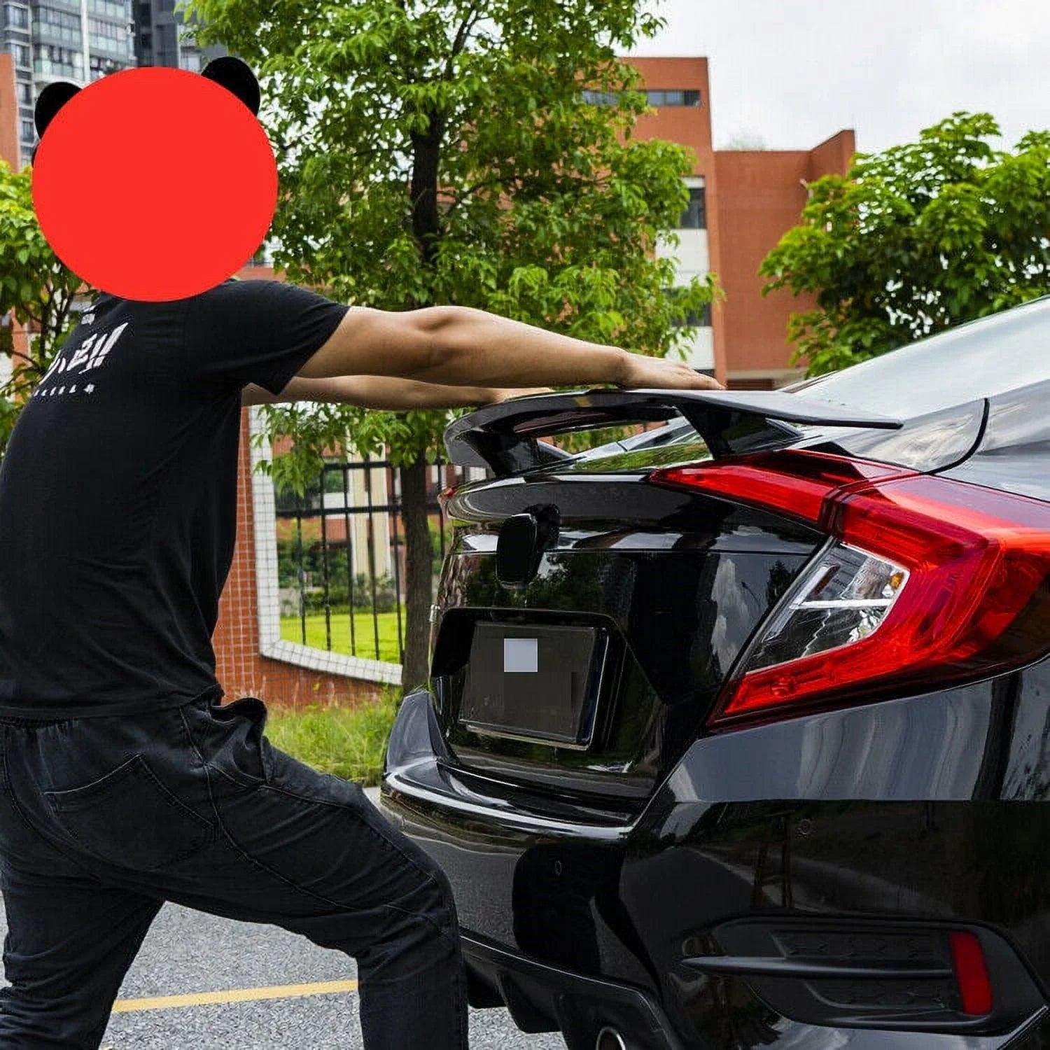 For 2016-2021 Honda Civic Sedan Trunk Spoiler Wing Lip Glossy Black Brake Light