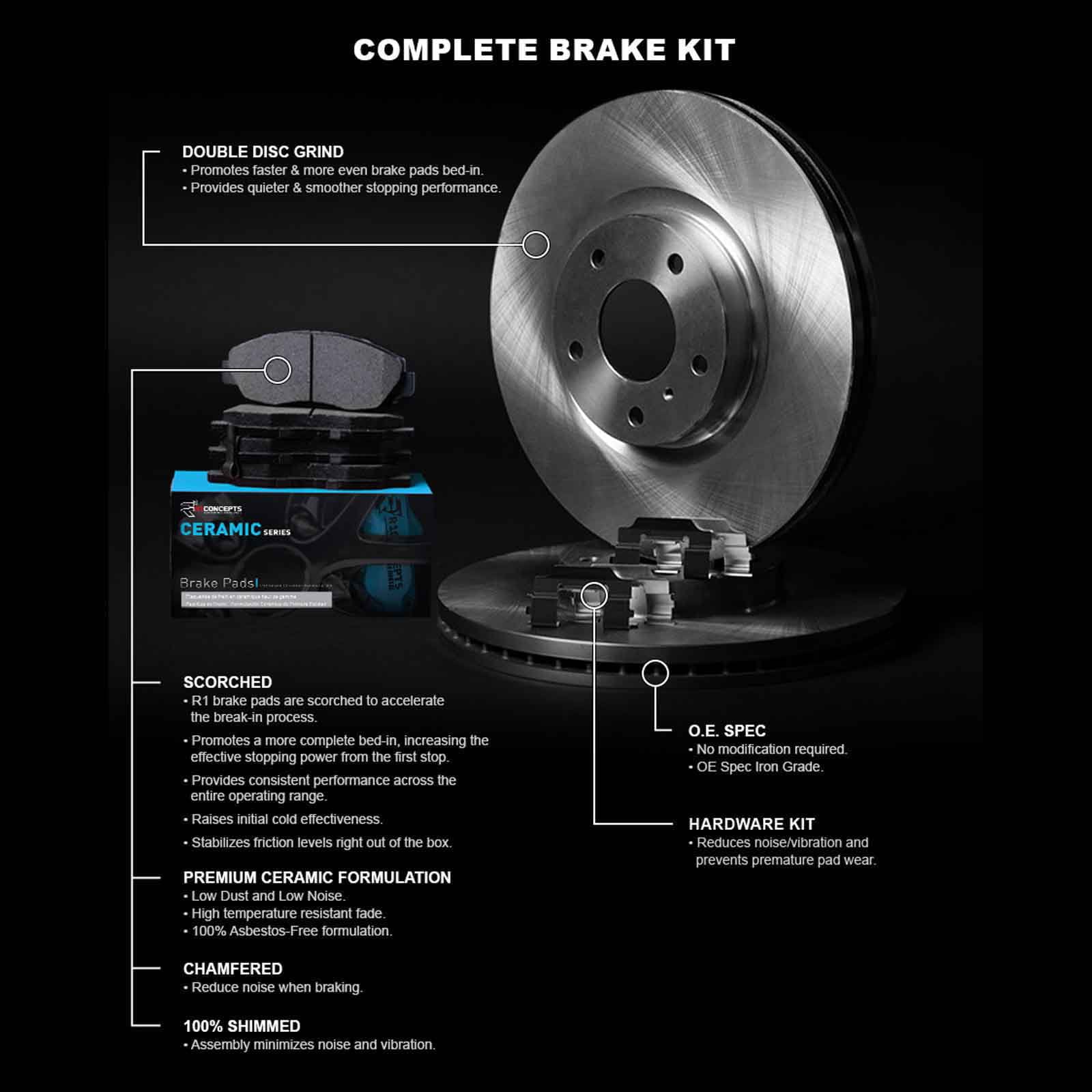 Concepts Front Brakes and Rotors Kit |Front Brake Pads| Brake Rotors and Pads| Ceramic Brake Pads and Rotors |Hardware Kit -67107