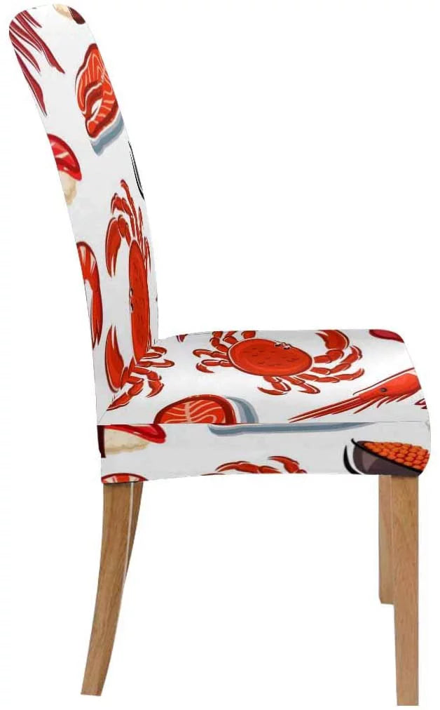 Salmon Steaks Shrimps Crabs Squids Sushi Stretch Chair Cover Protector Seat Slipprotective for Dining Room Hotel Wedding Party Set of 4