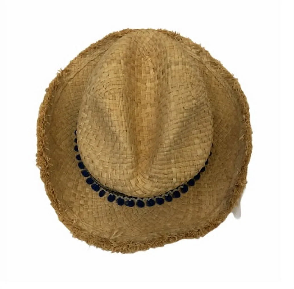 Ferrucchio Vecchi Womens Raffia Hand-Woven Trilby Hat / Multi-Trim Natural $108
