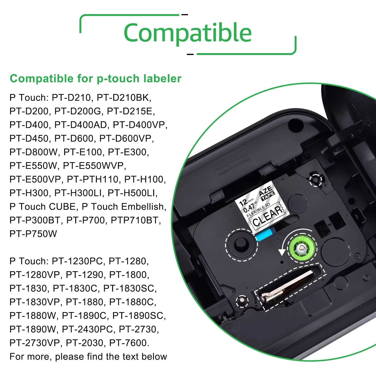 40PK Compatible for Brother -touch 12mm x 8m Black on Clear  TZe TZe- - TZe-131 -131 Flexible  Cable Wire Label Tape