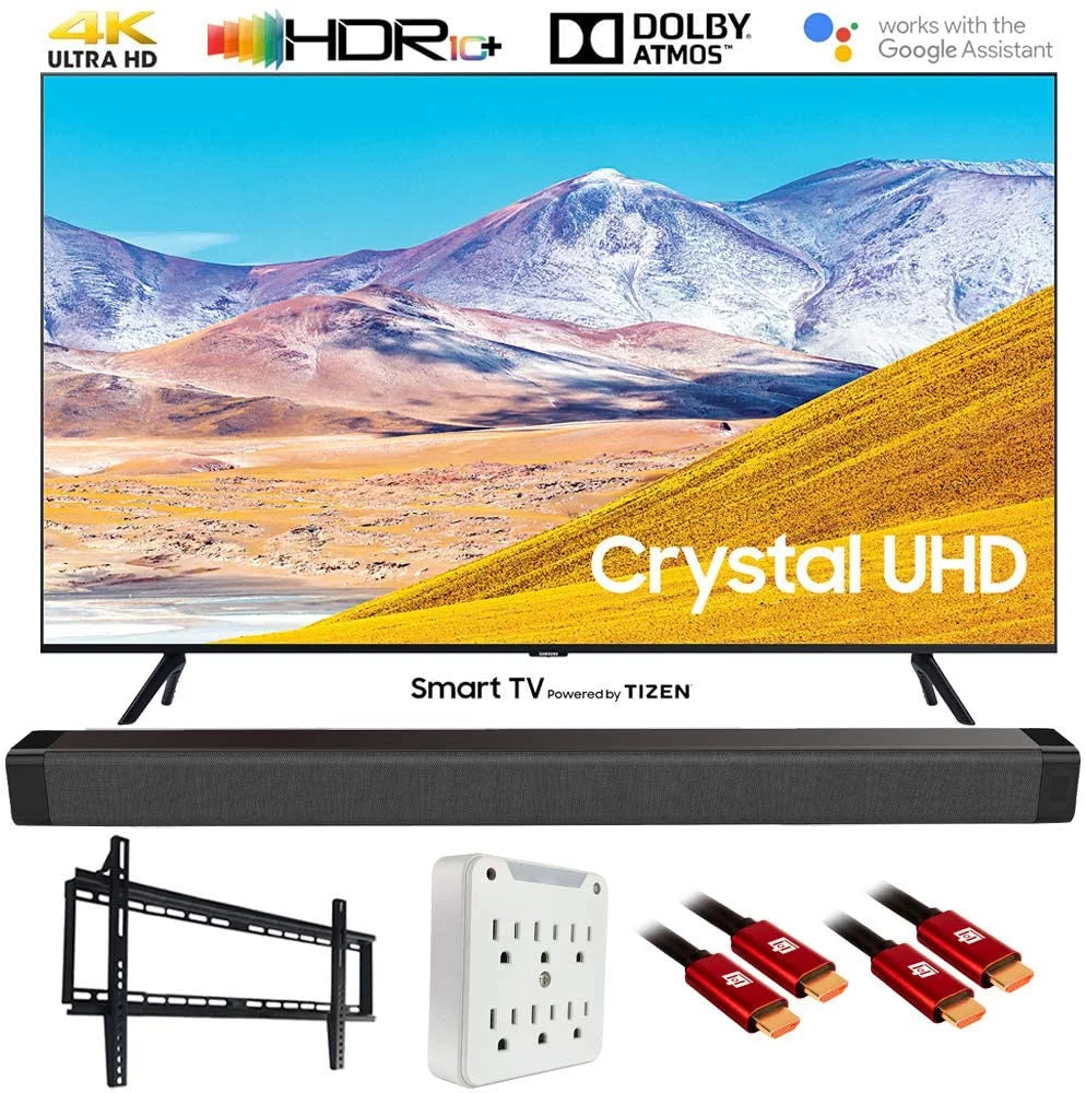 Samsung  65"  4K Ultra  Smart   (2020 Model) with Deco Gear Home Theater Soundbar, Wall Mount Accessory Kit and  Cable Bundle ( 65TU8000 65 Inch )