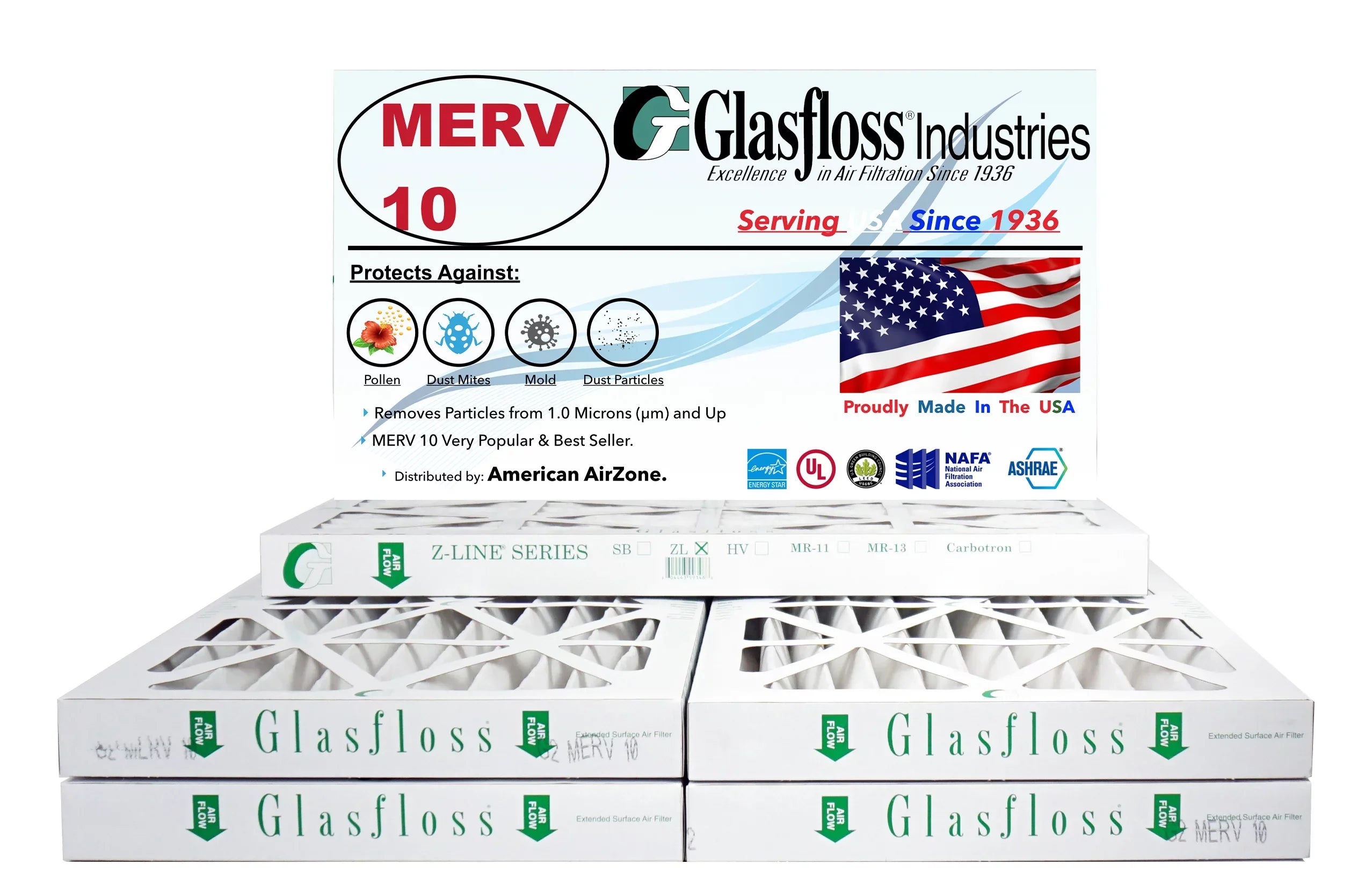 Glasfloss Air Filter 14x36x2 - 2"  10 - (Pack of 6) - Pleated  or  Air Filter - Furnace Air Filter - Home or Office - Made In The .
