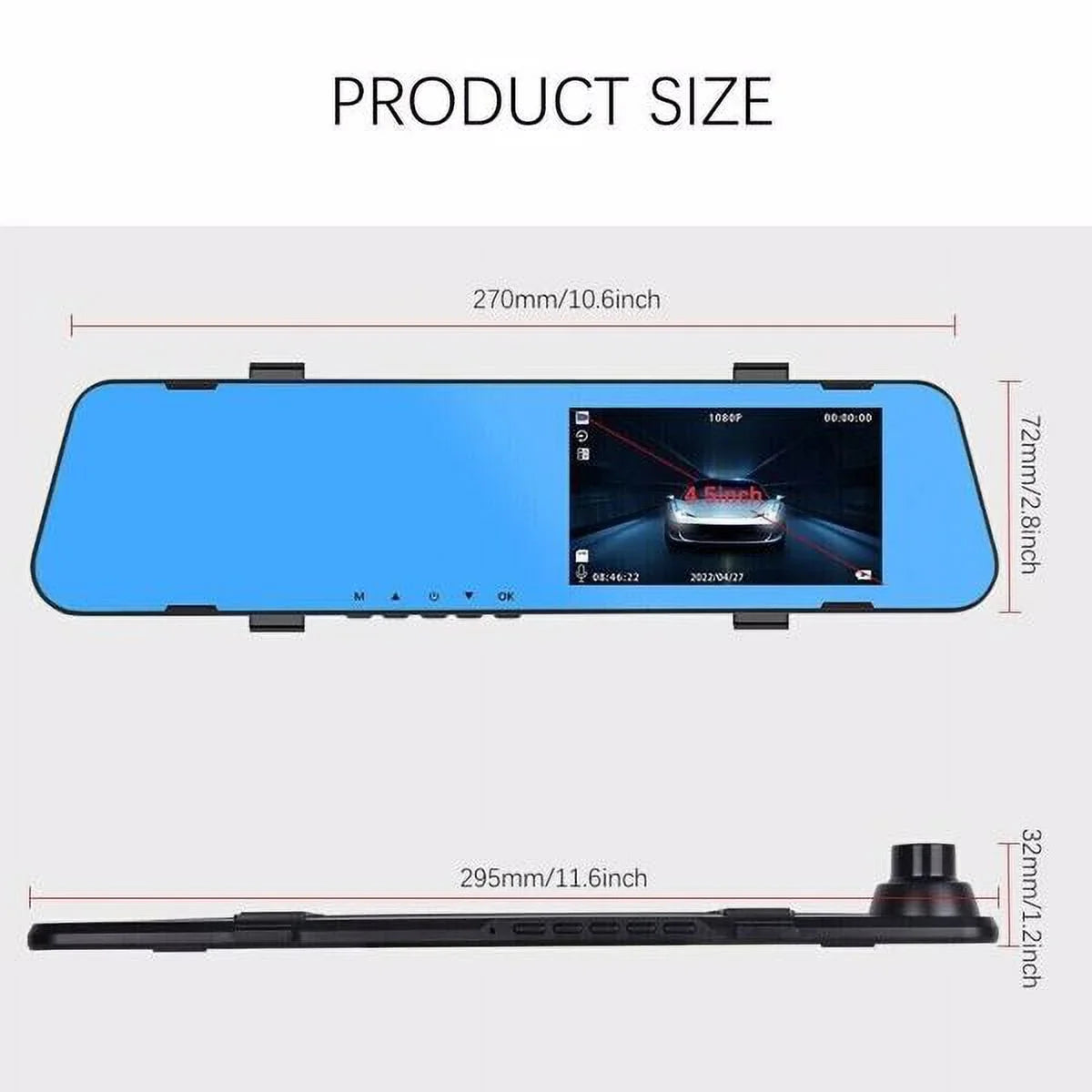 Teledu 1080P Rearview Mirror Car  Dual Dash Cam Camera Front Rear  Video Recorder