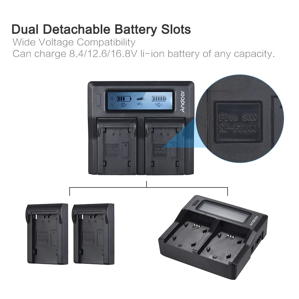 Andoer - Dual Channel  Battery Replacement for Sony