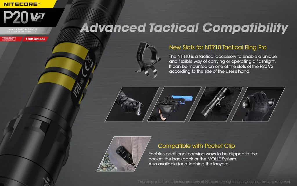 Combo: Nitecore   Tactical  Flashlight -  -  - 1100 Lumens w/ Battery,  Charger +Free Eco-Sensa  Cord