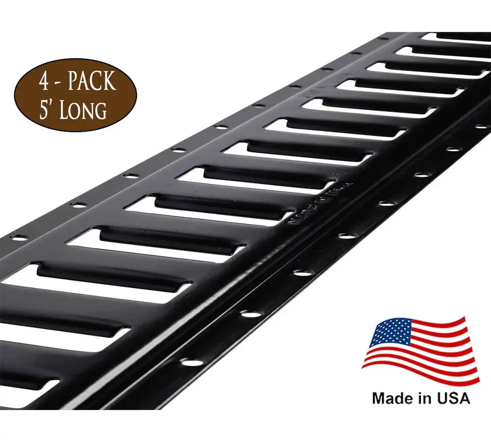 (4 Pack) 5 Ft Horizontal  Track Tie-Down Rail - Made in  | Black Powder Coated, Bolt-On Tie Down Rail for Cargo on Pickups, Trucks, Trailers, Vans