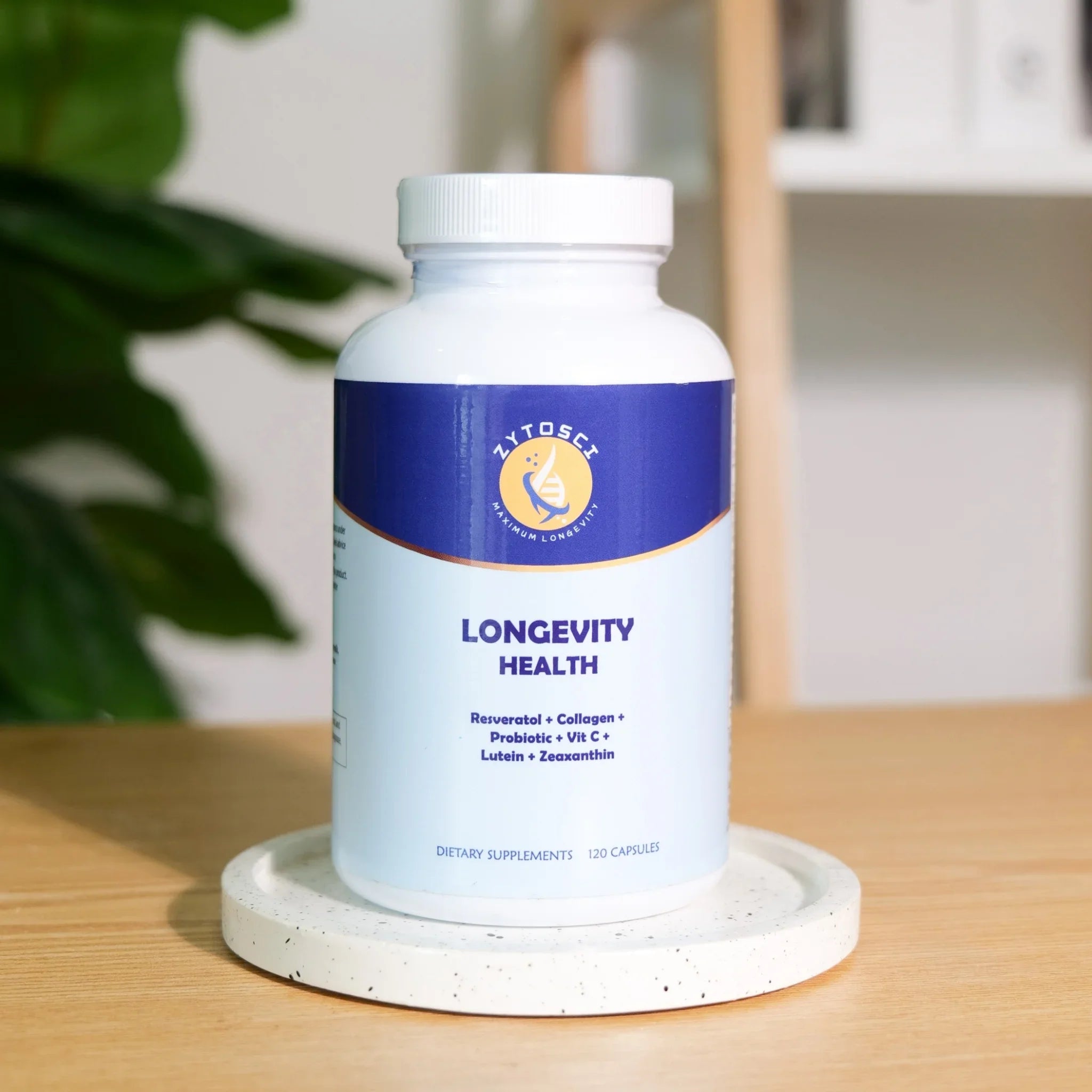 Zytosci Longevity Health. 2   of Resveratrol, Lutein, Zeaxanthin, Collagen, Probiotic, and Vitamin .  Antiaging, Blue Light Filter, improve bone/Skin, Heart, Guts, and Immune health.