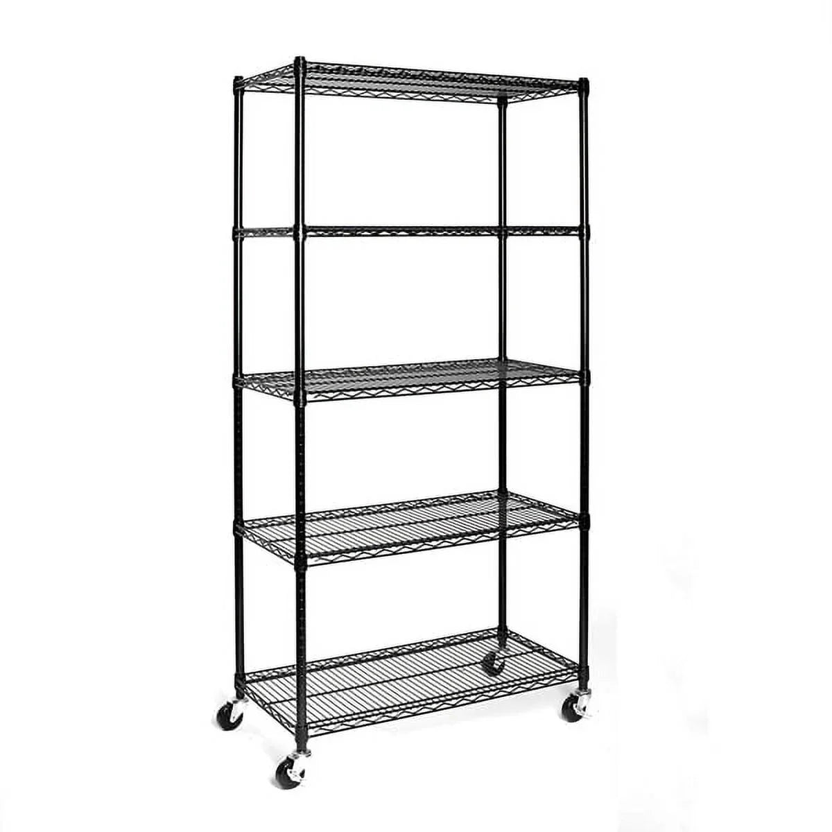Fithood 5-Tier -Certified Steel Wire Shelving with Wheels Black