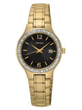 Seiko Women's  Stainless Steel Gold Bracelet Band Black Dial Watch