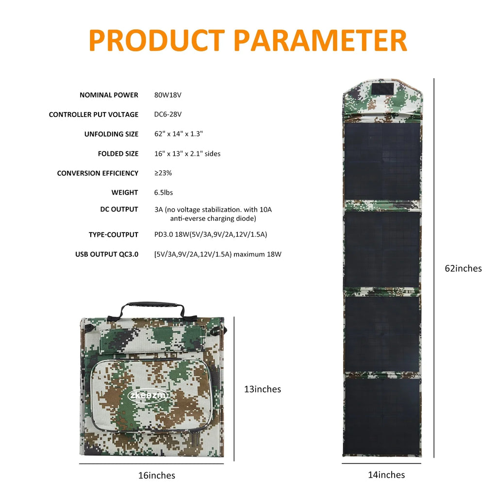 Solar Panels 80W Portable Camping Solar Kit Foldable for Power Station Generator Folding Solar Charger designed for