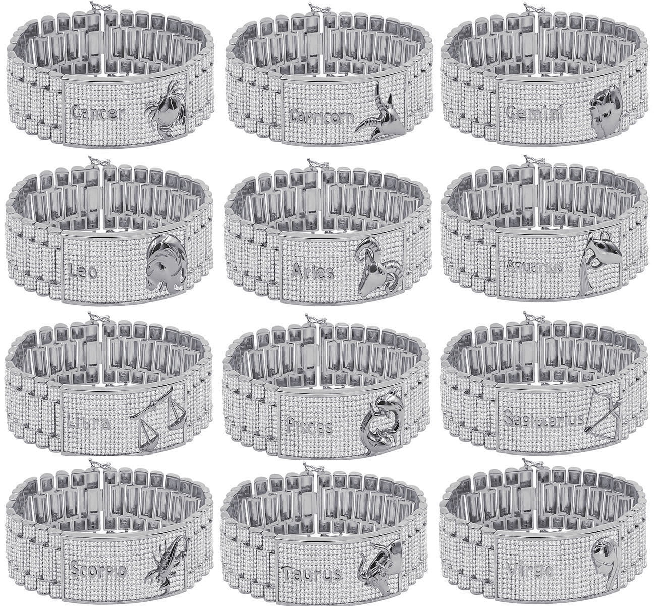 Zodiac Sign Leo Lion 14K White Gold Finish Simulated Diamond Mens Link Bracelet 8.5''