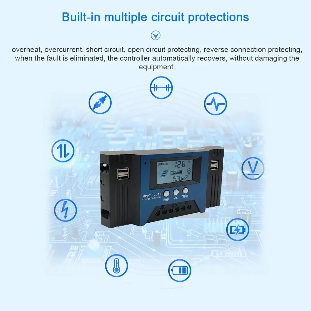 Vistreck 30A Solar Charge Controller 12/24V Auto Focus Solar Panel Controller Battery Intelligent Regulator with 4  Output Adjustable Parameter  Display Timer Setting