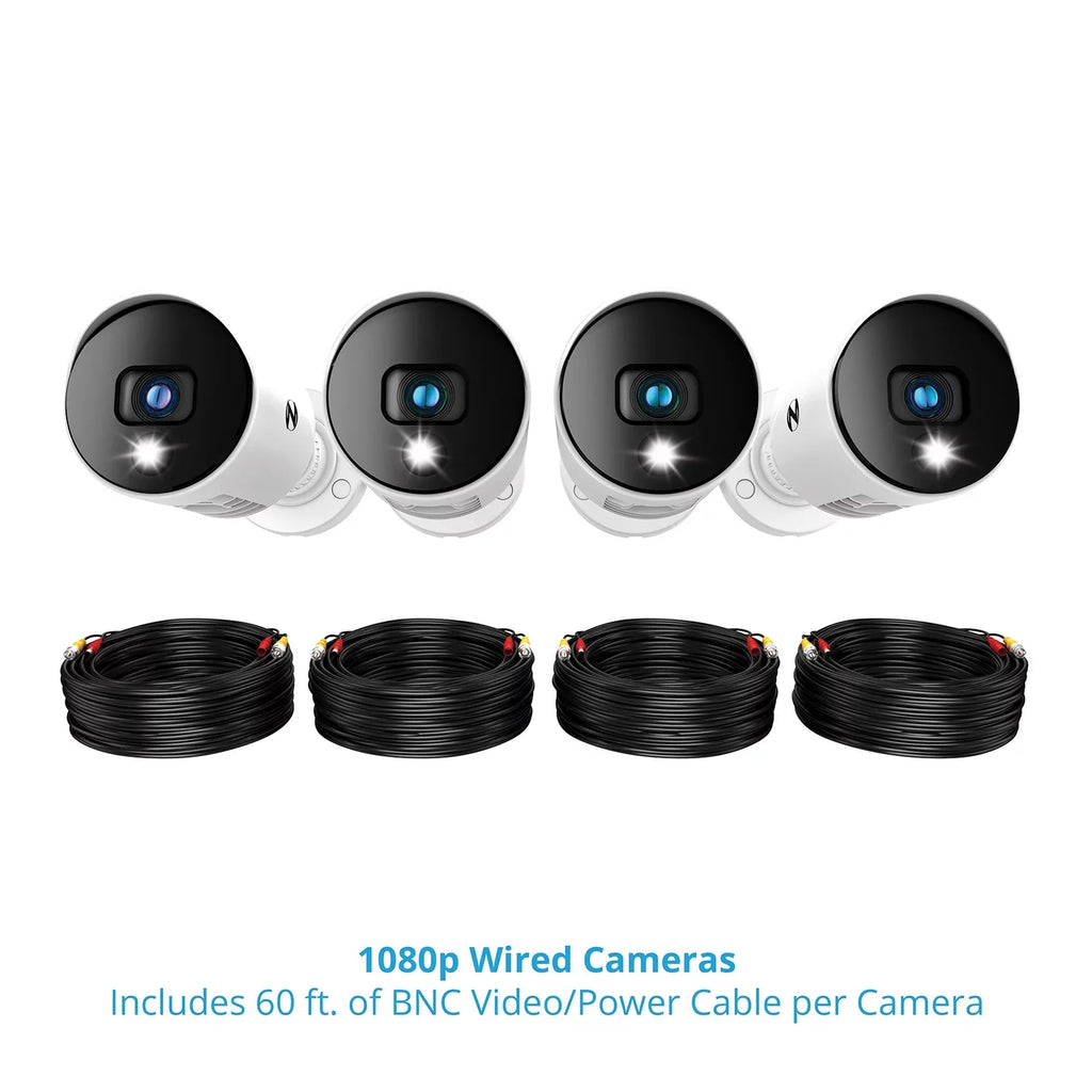 Night Owl Bluetooth 8 Channel  with 1TB Hard Drive, and 4 Wired 1080p  Spotlight Security Cameras, Outdoor,  Connector