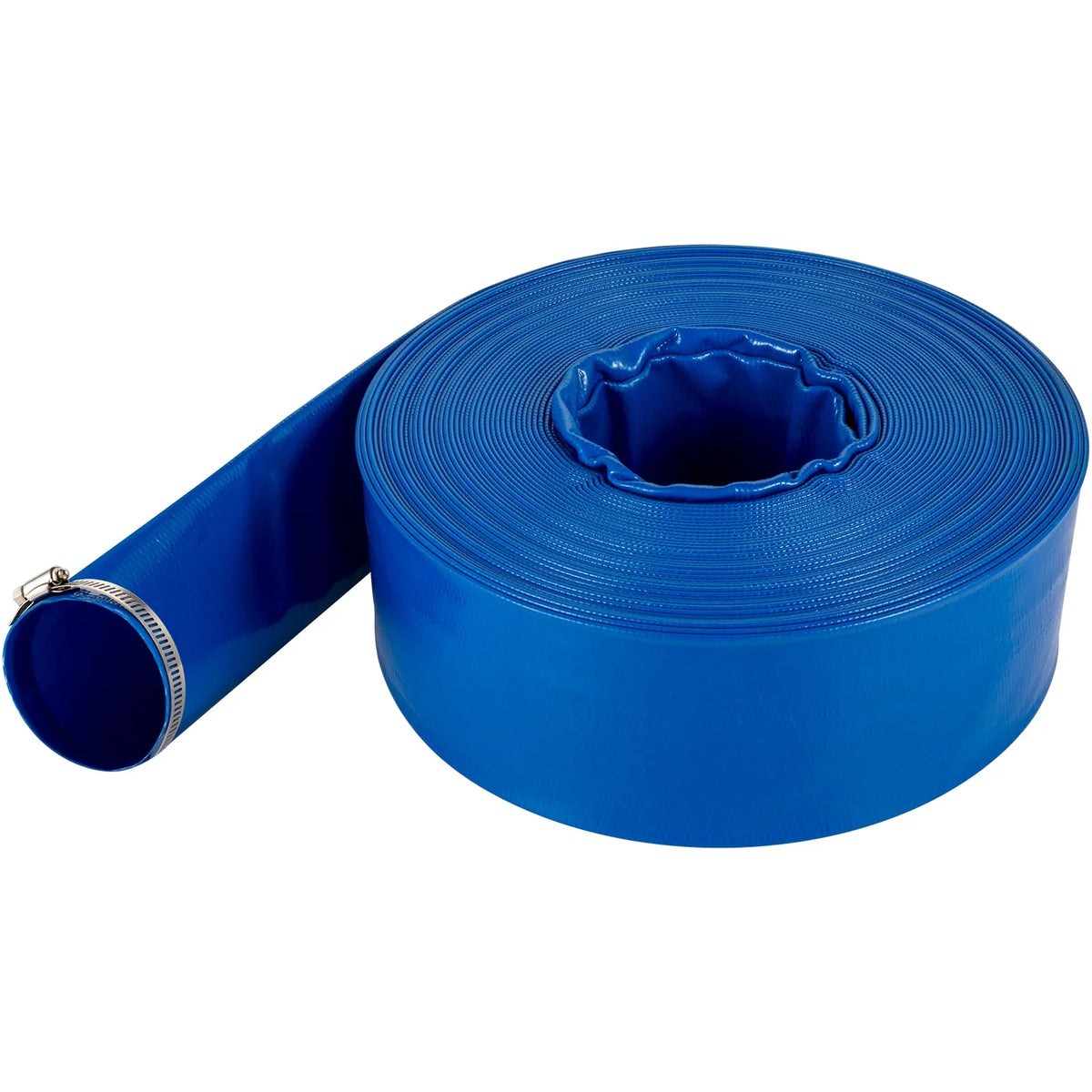 Discharge Hose, 3" x 105',  Fabric Lay Flat Hose, Heavy Duty Backwash Drain Hose with Clamps, Weather-proof & Burst-proof, Ideal for Swimming Pool & Water Transfer, Blue