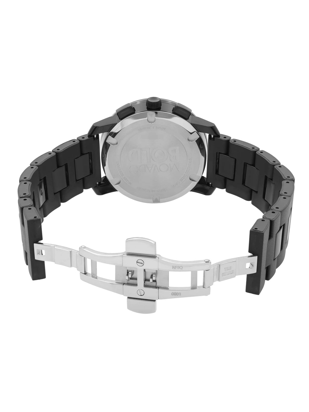 Movado Bold 43mm Steel Plastic Resin Black Dial Quartz Mens Watch 3600048