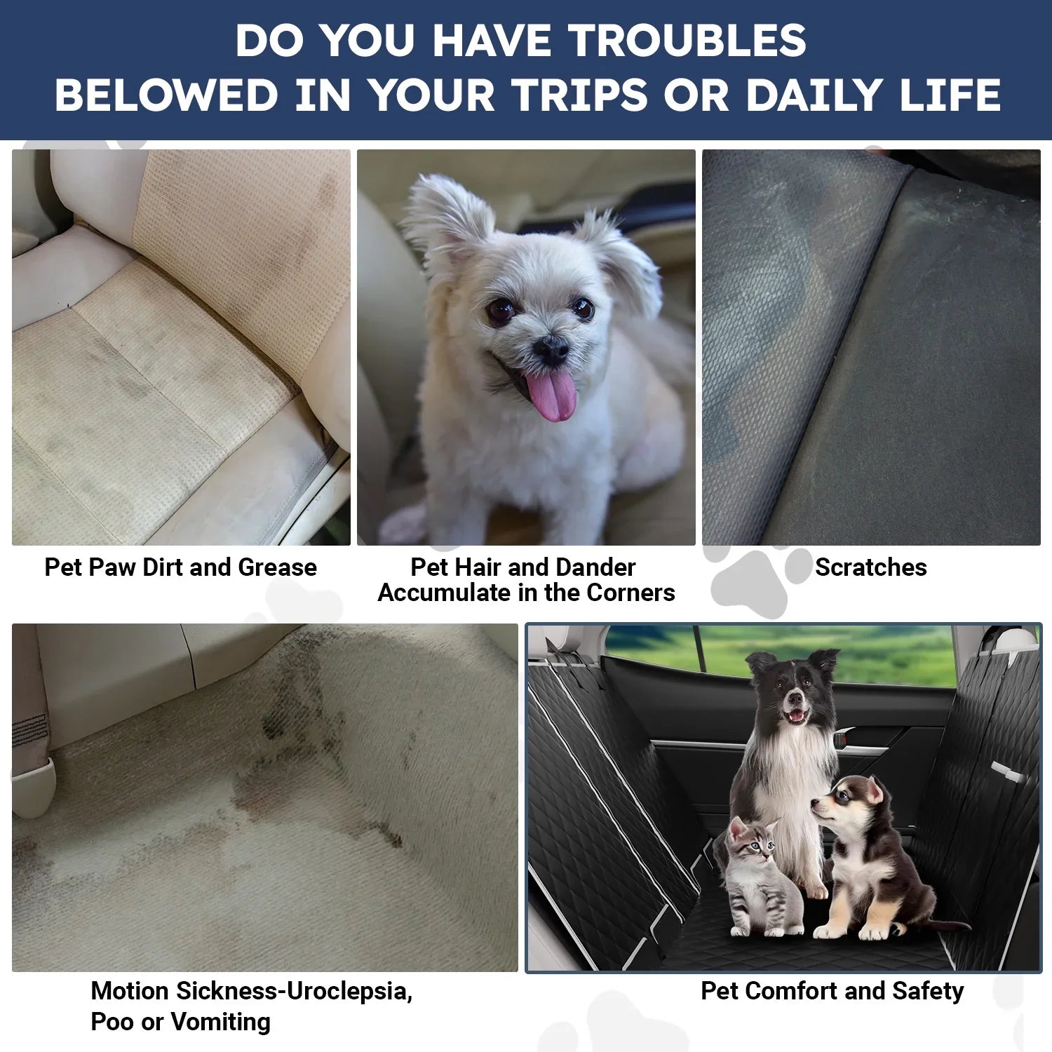 Dog Car Seat Cover for Back Seat, Waterproof Pet Seat Cover 600D Scratch-Proof  Dog Seat Cover for Truck, Vehicle , Tesla, Machine Washable,Color Black