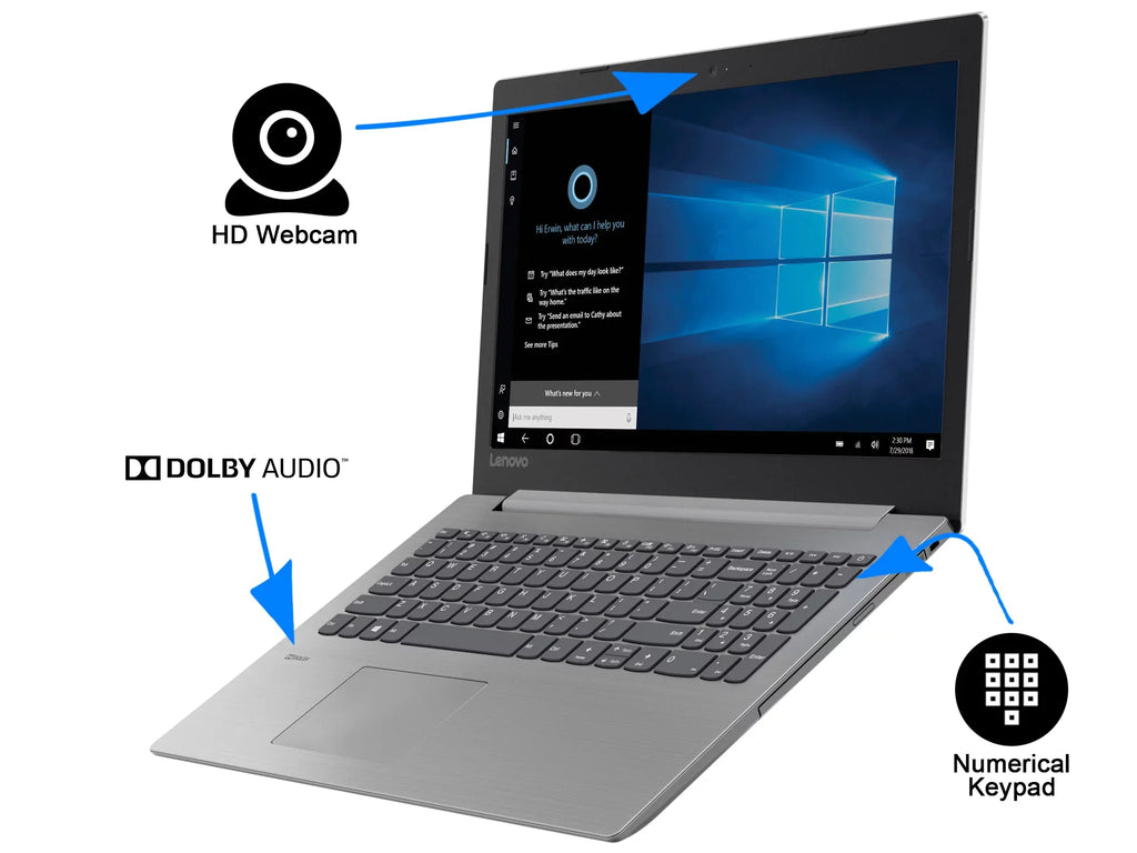 Lenovo IdeaPad 330 Notebook, 15.6"  Display, Intel Celeron  Upto 2.6GHz, 8GB , 128GB ,  Keyboard, , , Card Reader, Wi-Fi, Bluetooth, Windows 10 Pro