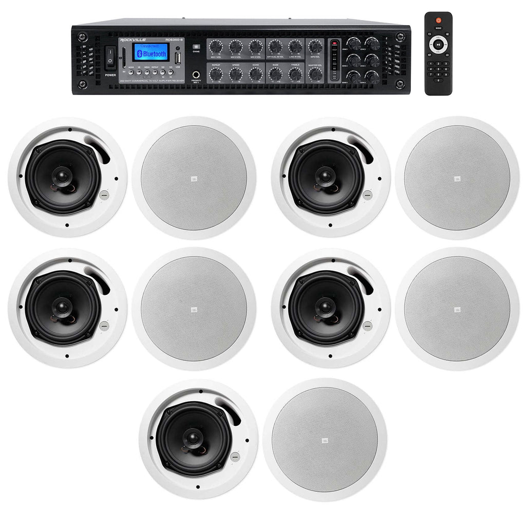 Restaurant/Bar/Cafe Package w/ 6-Zone Amplifier+(10) White Ceiling Speakers