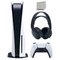 Sony Playstation 5 Disc Version  Console and Black Pulse 3D Headset Bundle with Microfiber Cleaning Cloth