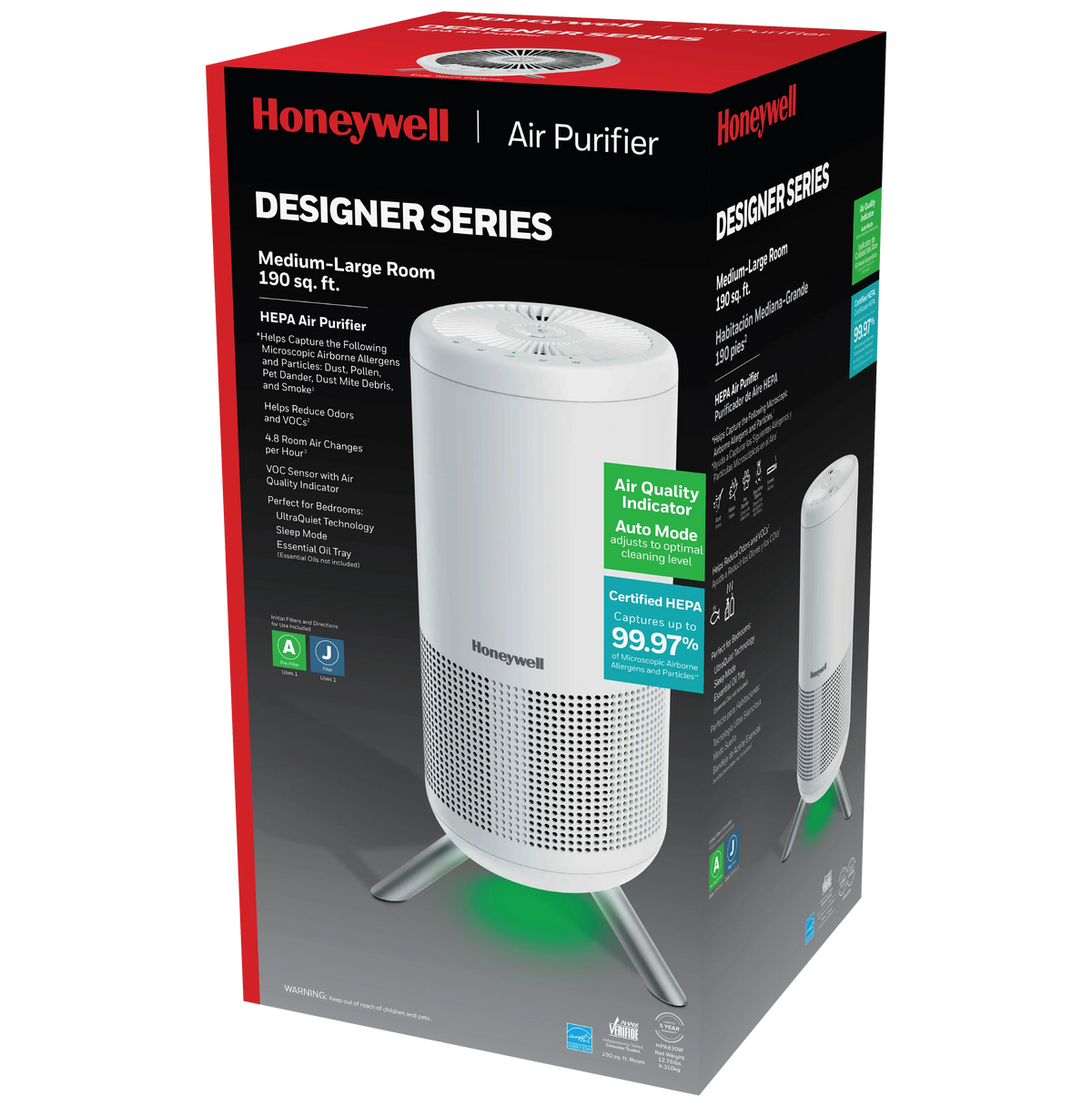 Honeywell Designer Series  Air Purifier Tower, 190 sq ft, White,