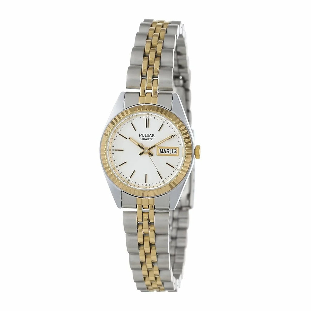 Ladies Day/Date Watch Stainless Gold-Tone Case Bracelet - White Face
