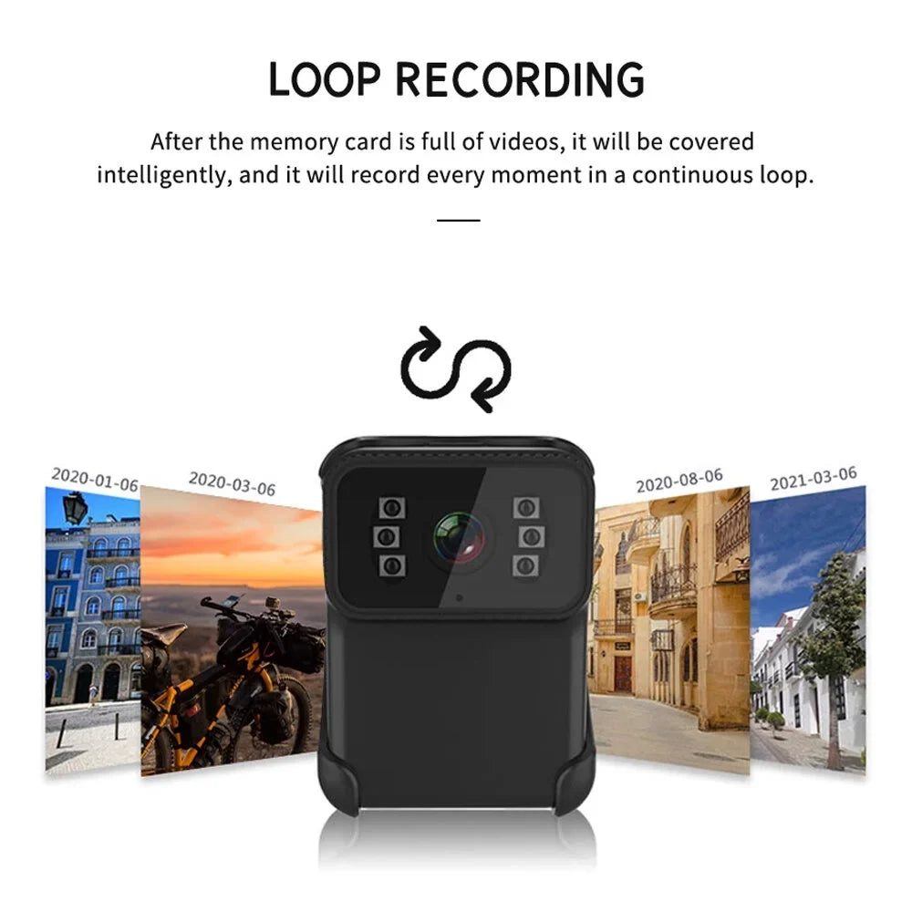 Pinnaco Video Camera,Camera Wide Lens Wide Lens Loop 1080P Video Camera Waterproof Built-in Battery Camera Wireless WiFi Vision Daily Waterproof Battery Clip Video Vision Daily Loop Video Vision