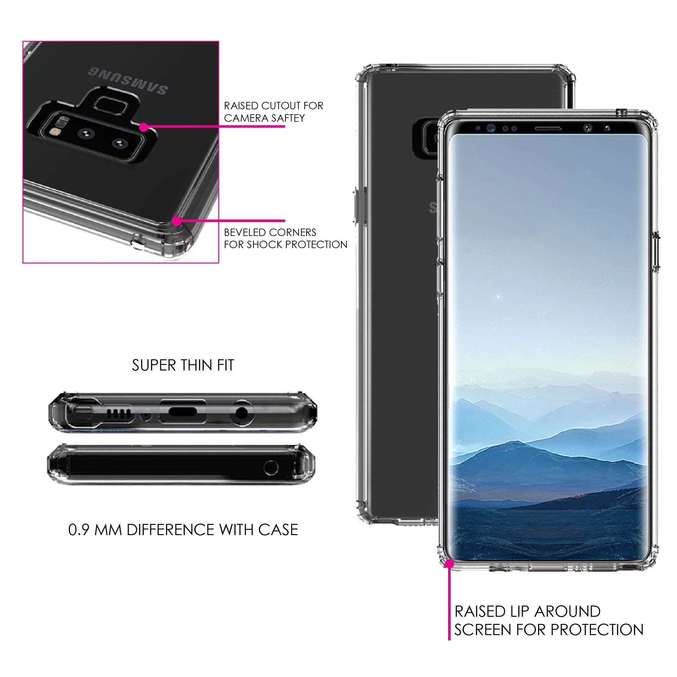 DistinctInk Clear Shockproof Hybrid Case for Samsung Galaxy Note 9 -  Bumper, Acrylic Back, Tempered Glass Screen Protector - Walk By Faith Not By Sign - Sneakers