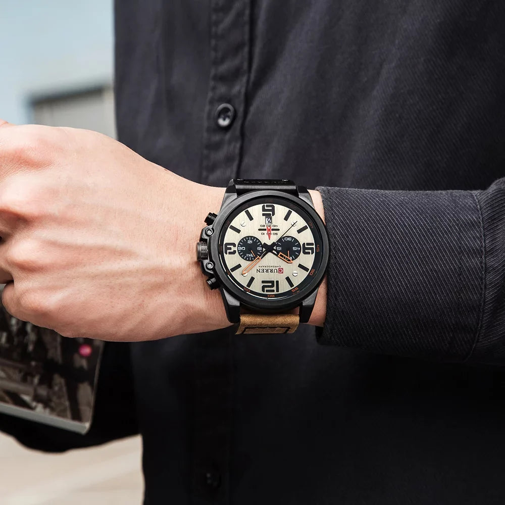 8314 Men Watch Quartz Brand Watch Wristwatch Calendar Hour Minute Time Display Leather Watch