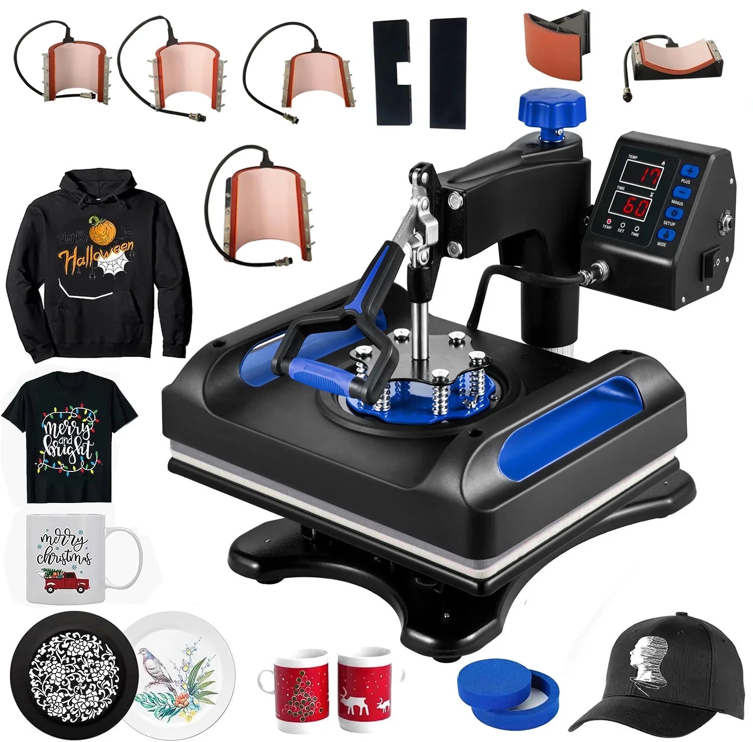 Blue Heat Press Machine 8 in 1, 12 x 15 Inches Sublimation Transfer Printer, Digital Precise  Control Printing, 360 Swing Away Vinyl Transfer Printer for -Shirts, Canvas Bag, Pillow, Banner