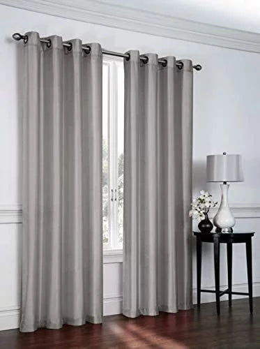 2 Pack: Regal Home Collections Ultra Luxurious Semi Sheer Shimmer Grommet Top Curtain Panels - Silver/Gray