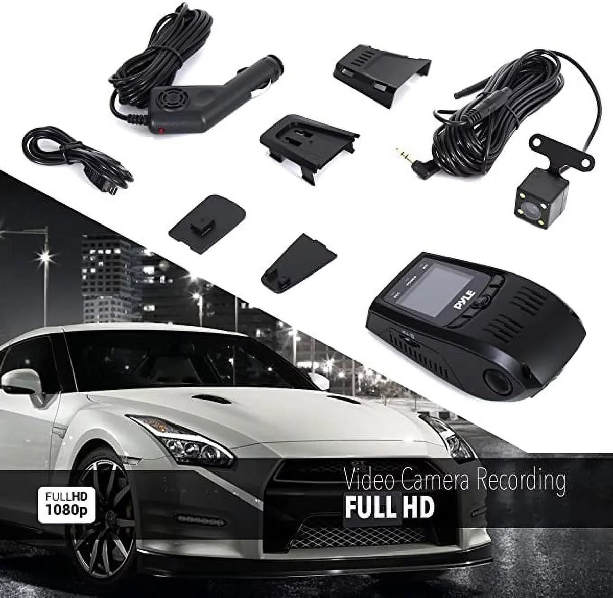Pyle Dash Cam Rearview  Monitor 1.5” Digital Screen Rear View Dual Camera Video Recording System
