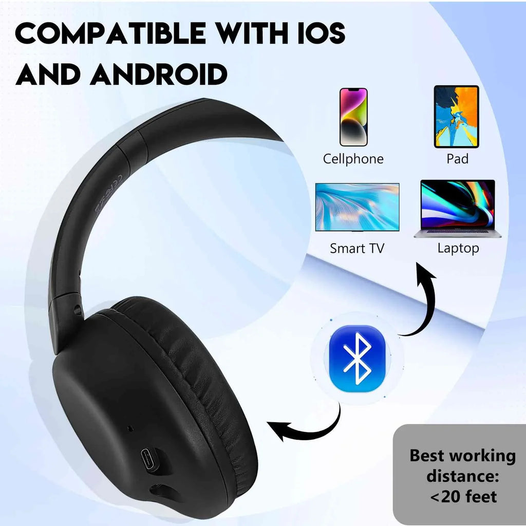UrbanX Perfect Comfort 955  Overhead Wireless Bluetooth Headphones For  Desire 12s Noise-Cancelling, with – Black