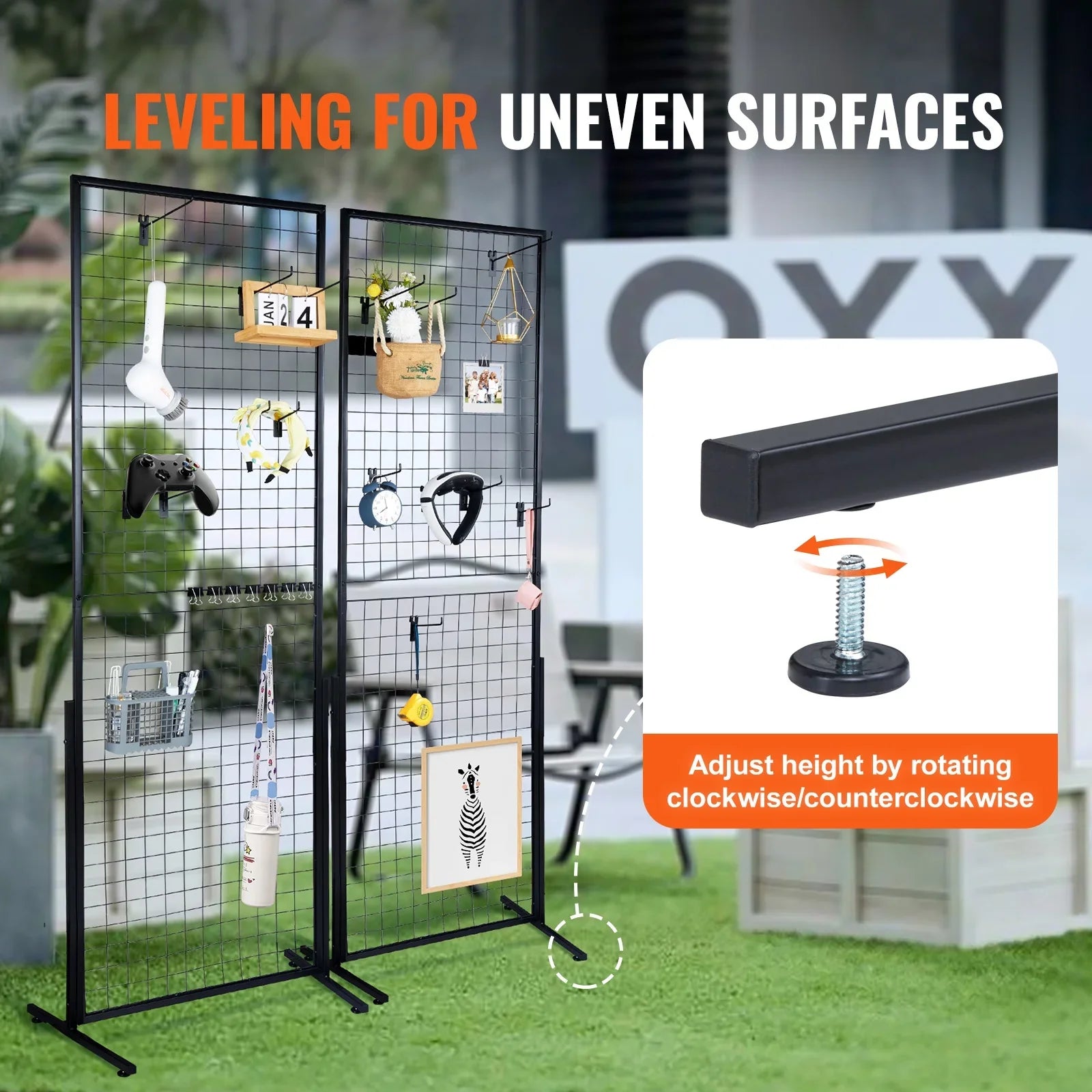 2' x 5.6' Grid Wall Panels Tower, 2 Packs Wire Gridwall Display Racks with -Base Floorstanding, Double Side Gridwall Panels for Art Craft Shows, Retail Display with Extra Clips and Hooks