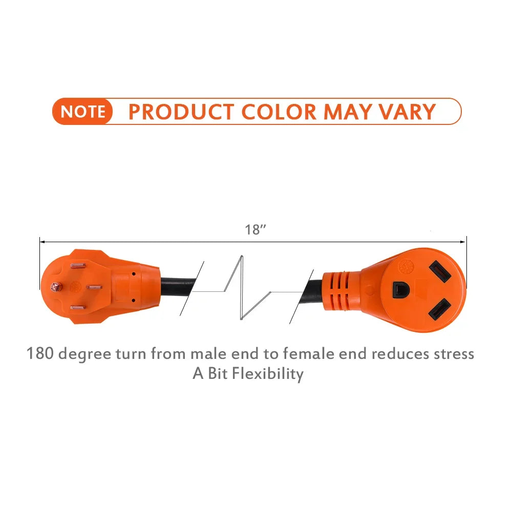 18 Inch 50A Male to 30A Female Heavy Duty Dogbone Electrical Adapter with Handle, 125V 3750W