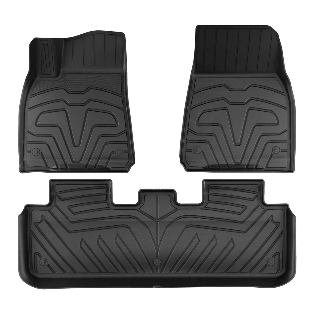 Ikon Motorsports 3D  Floor Mats + Trunk Mat Compatible with 2020-2023 Tesla Model , All Weather Floor Liners, Front & 2nd Row Full Set Custom Protection Heavy Duty Rear Tray Cargo Mats, Black