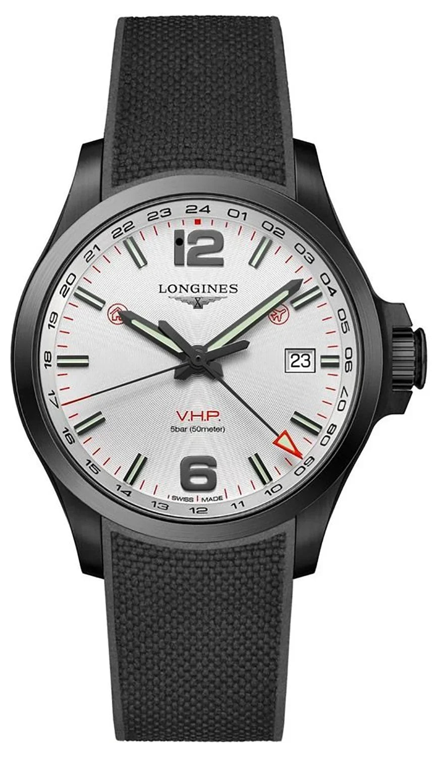 Longines Conquest ...  Black  Black Rubber Strap Silver Dial Perpetual Calendar Date Quartz Mens Watch .728.2.76.9