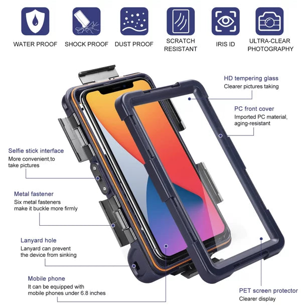 UrbanX Professional [15m/50ft] Swimming Diving Surfing Snorkeling Photo Video Waterproof Protective Case Underwater Housing for  10 Lifestyle And all Phones Up to 6.9 Inch  with Lanyard