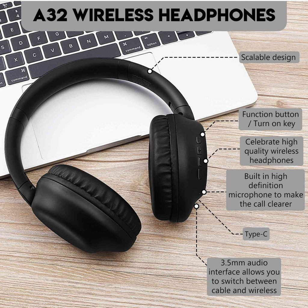 UrbanX Perfect Comfort 955  Overhead Wireless Bluetooth Headphones For  Desire 12s Noise-Cancelling, with – Black