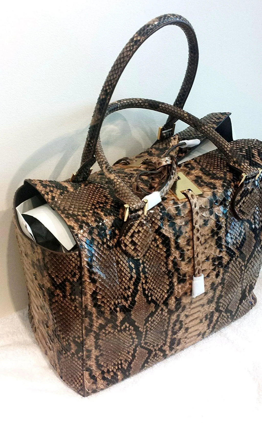 Michael Kors Collection Brown Large Miranda Python Tote Suntan