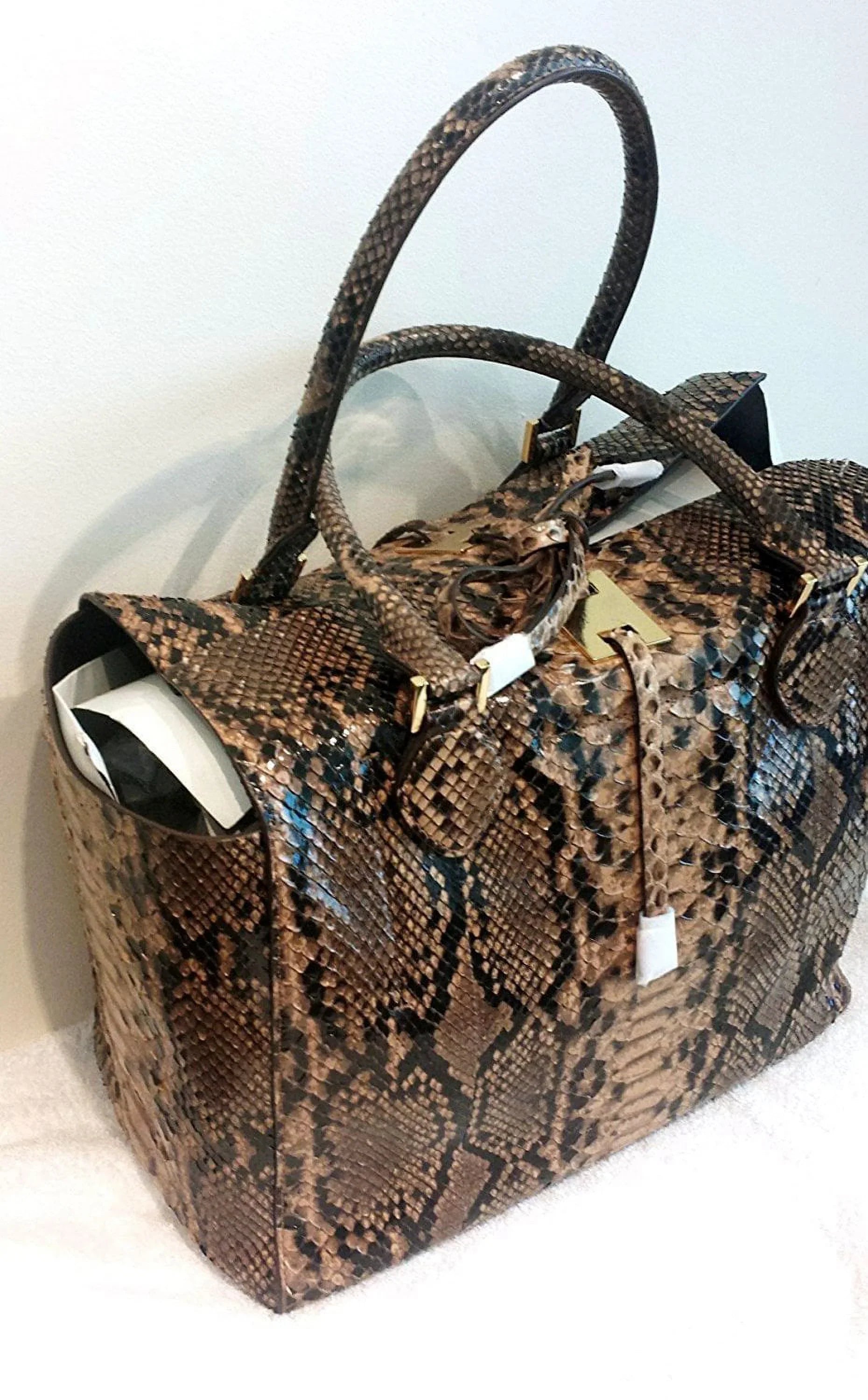 Michael Kors Collection Brown Large Miranda Python Tote Suntan