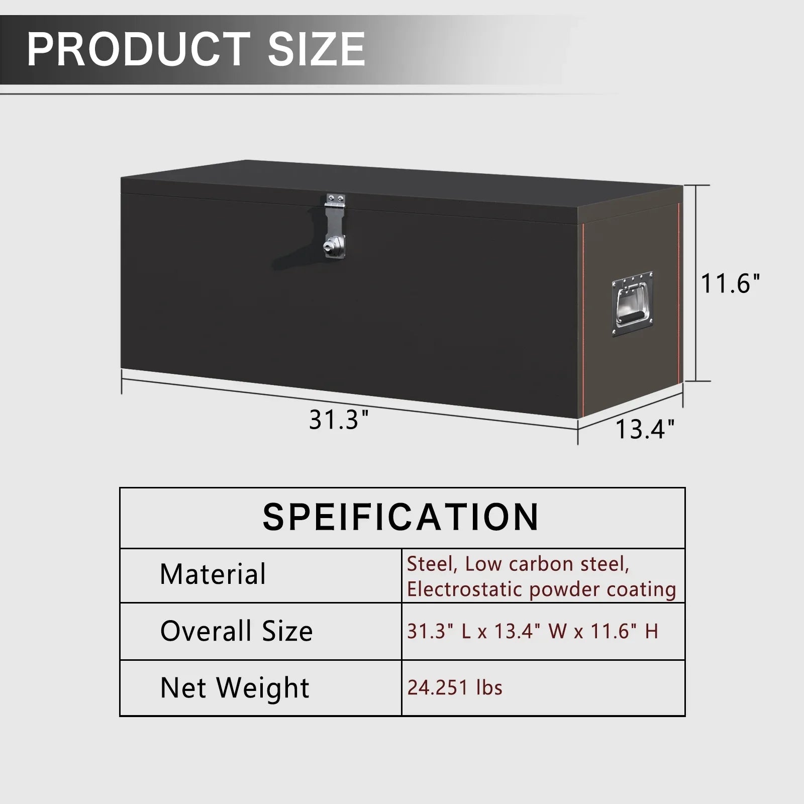 Walnest 31" Heavy Duty Steel Truck Tool Box with Side Handle, Lock and Keys - Black