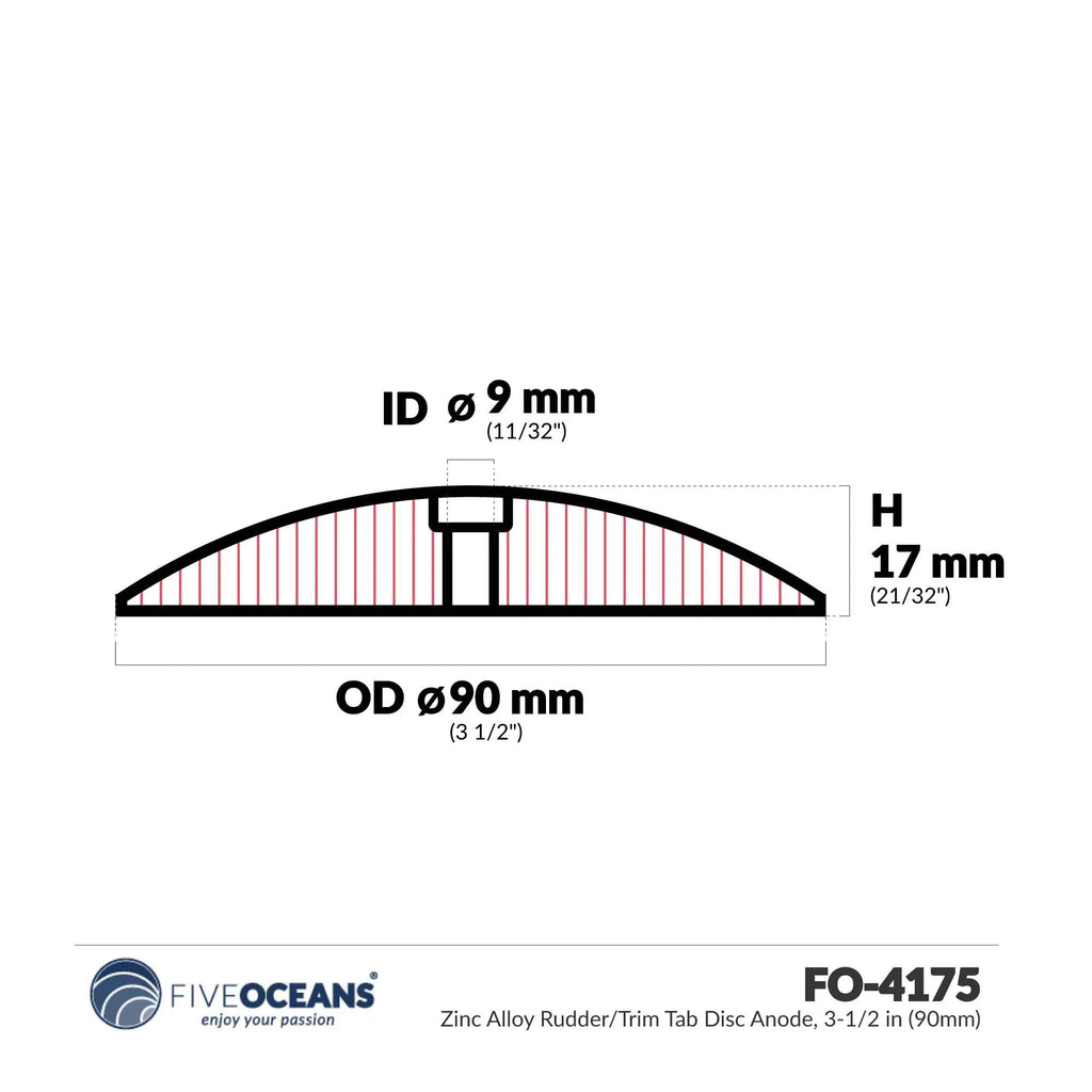 Five Oceans Zinc Alloy Rudder/Trim Tab Disc Anode, 3-1/2 inches (90mm)(Pair) -