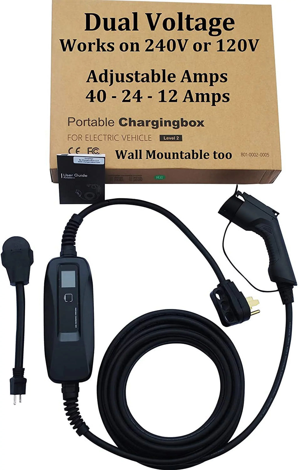 Couplago ,40  (9.6 )- Dual Voltage -240V/120V,  Charging Station - Level 2- - Charger for Electric Vehicles, You Set The - 40 , 24  or 12  - 14-50R to 5-15P /120V Adapter