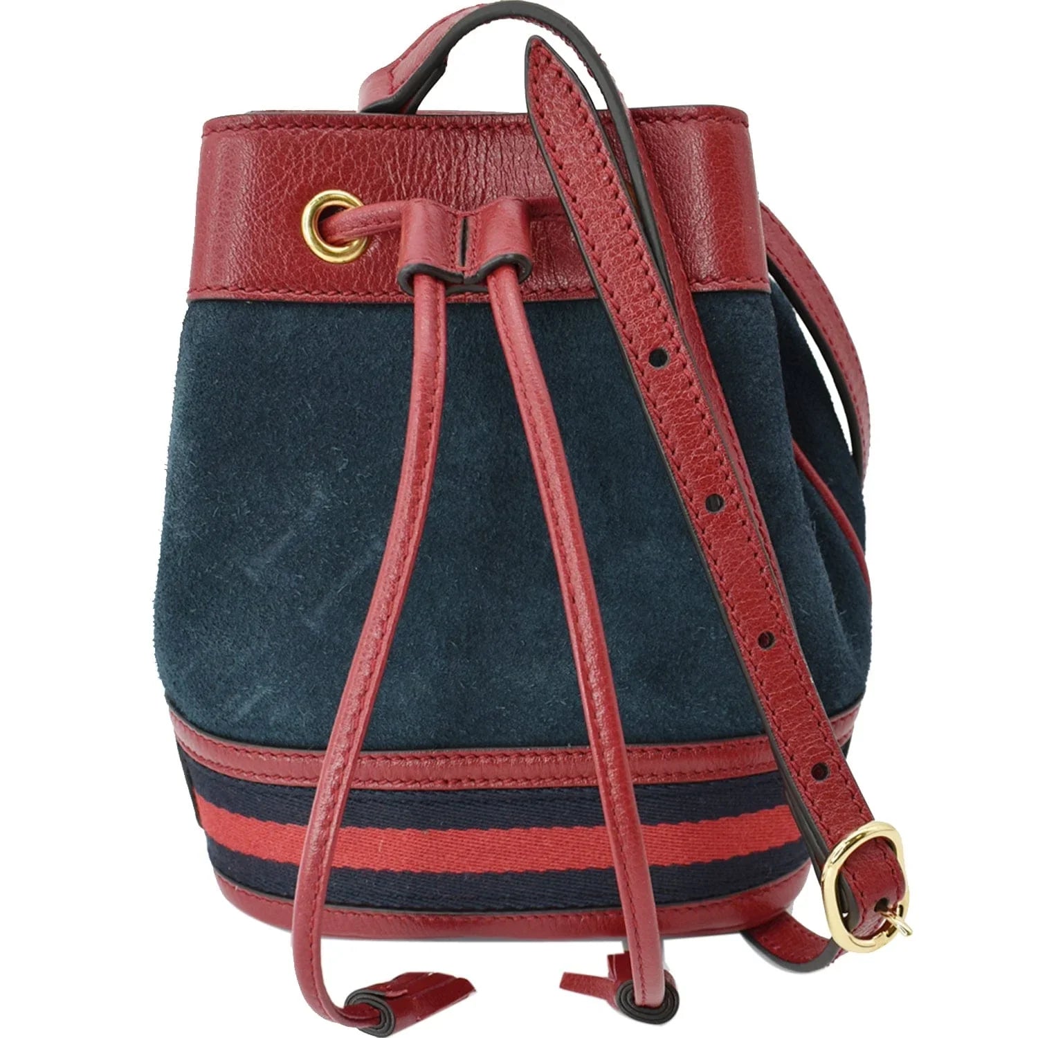 Pre-owned  Ophidia Mini Leather Trimmed Suede Bucket Bag Blue 550620