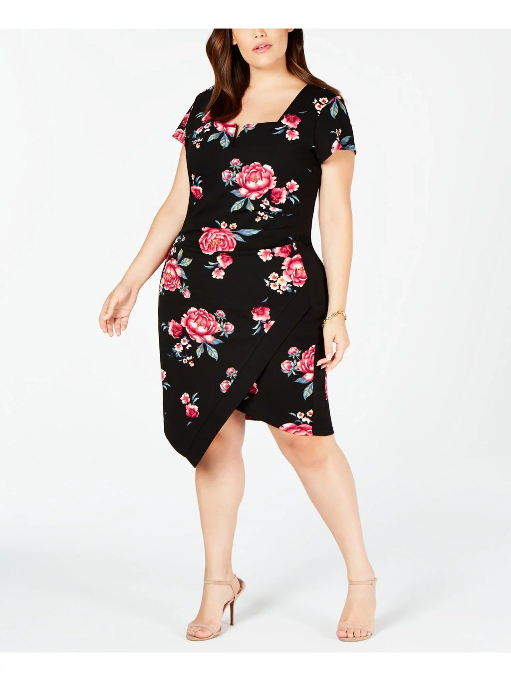 $49 Womens New Black Floral Short Sleeve Body Con Dress 3X Plus +