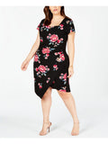 $49 Womens New Black Floral Short Sleeve Body Con Dress 3X Plus +