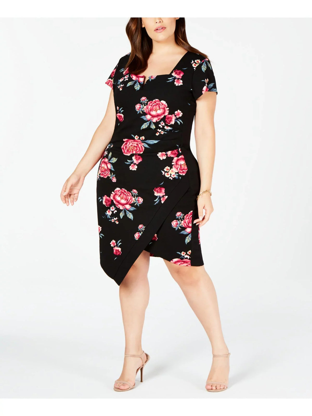 $49 Womens New Black Floral Short Sleeve Body Con Dress 3X Plus +