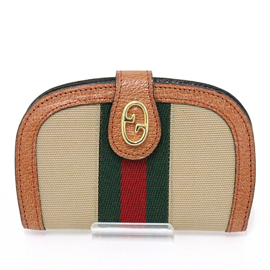 Pre-Owned Gucci  Old Sherry Line Key Case 6 Rows Beige Green/Red/Green Canvas/Leather Web Stripe (Good)